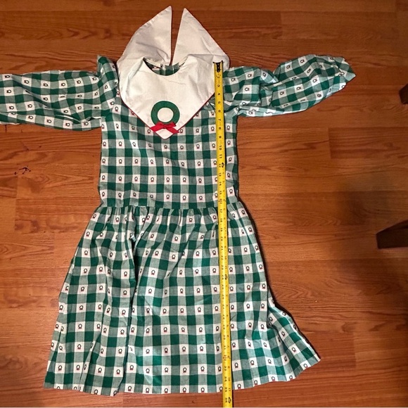 Vtg Hearts Design Dress Girls 12 Green Ivory Check Christmas Holiday USA Modest - Picture 12 of 12